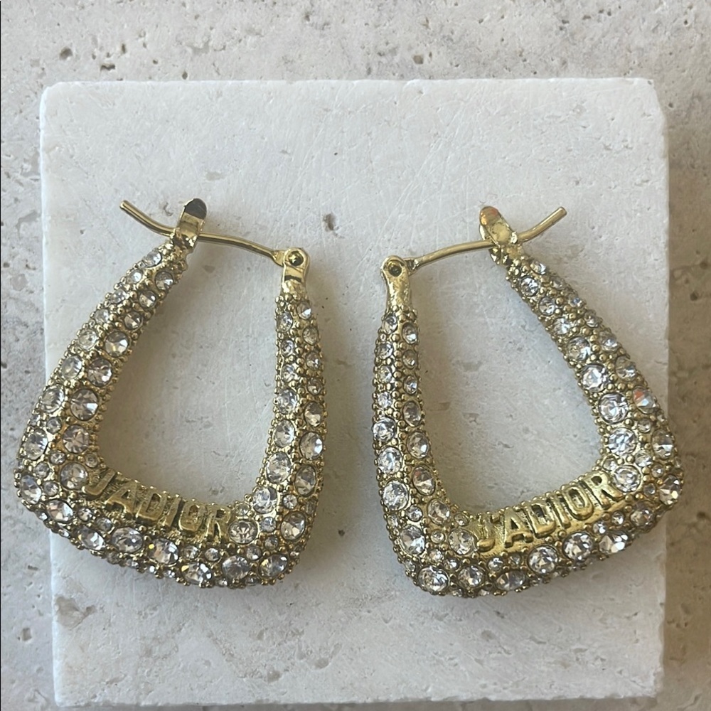DIOR Gold and Silver Crystal Hoop Earrings